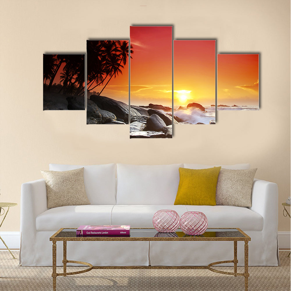 Sunset Over Sea Beach In Sri Lanka Canvas Wall Art