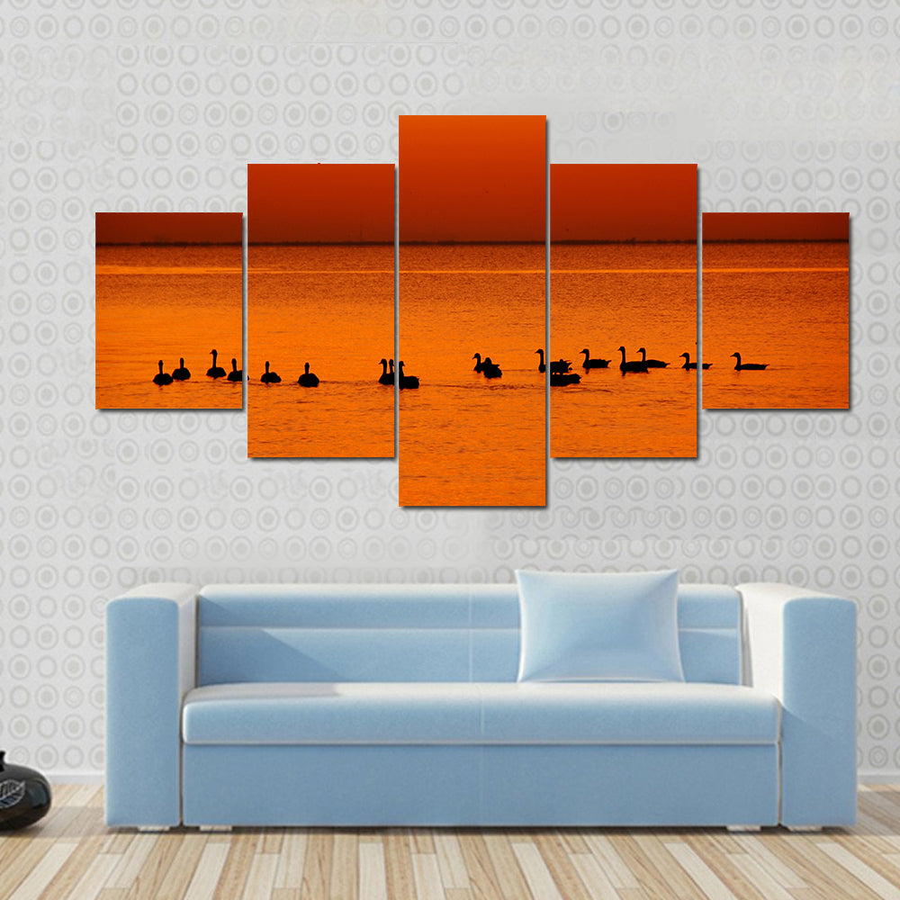 Family of Geese at Sunset Canvas Wall Art