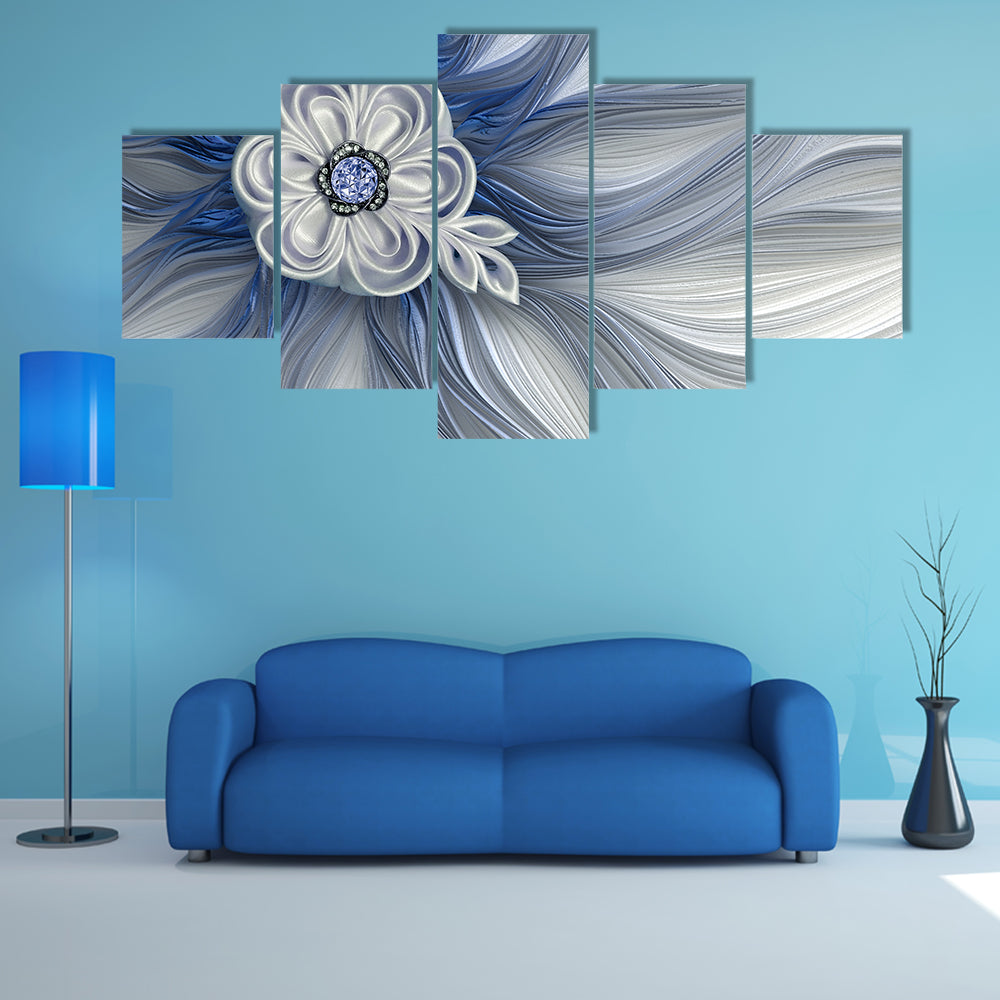 Blue Jeweled Fractal Flower Canvas Wall Art