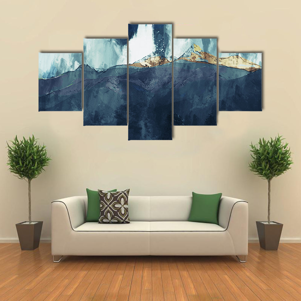 Abstract Mountain Range at Golden Dusk Canvas Wall Art