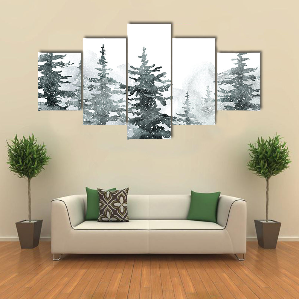 Snowy Evergreen Forest Canvas Wall Art