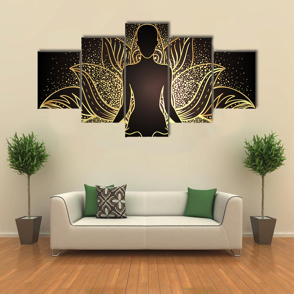 Silhouette In lotus Position Over Ornate Mandala Canvas Wall Art