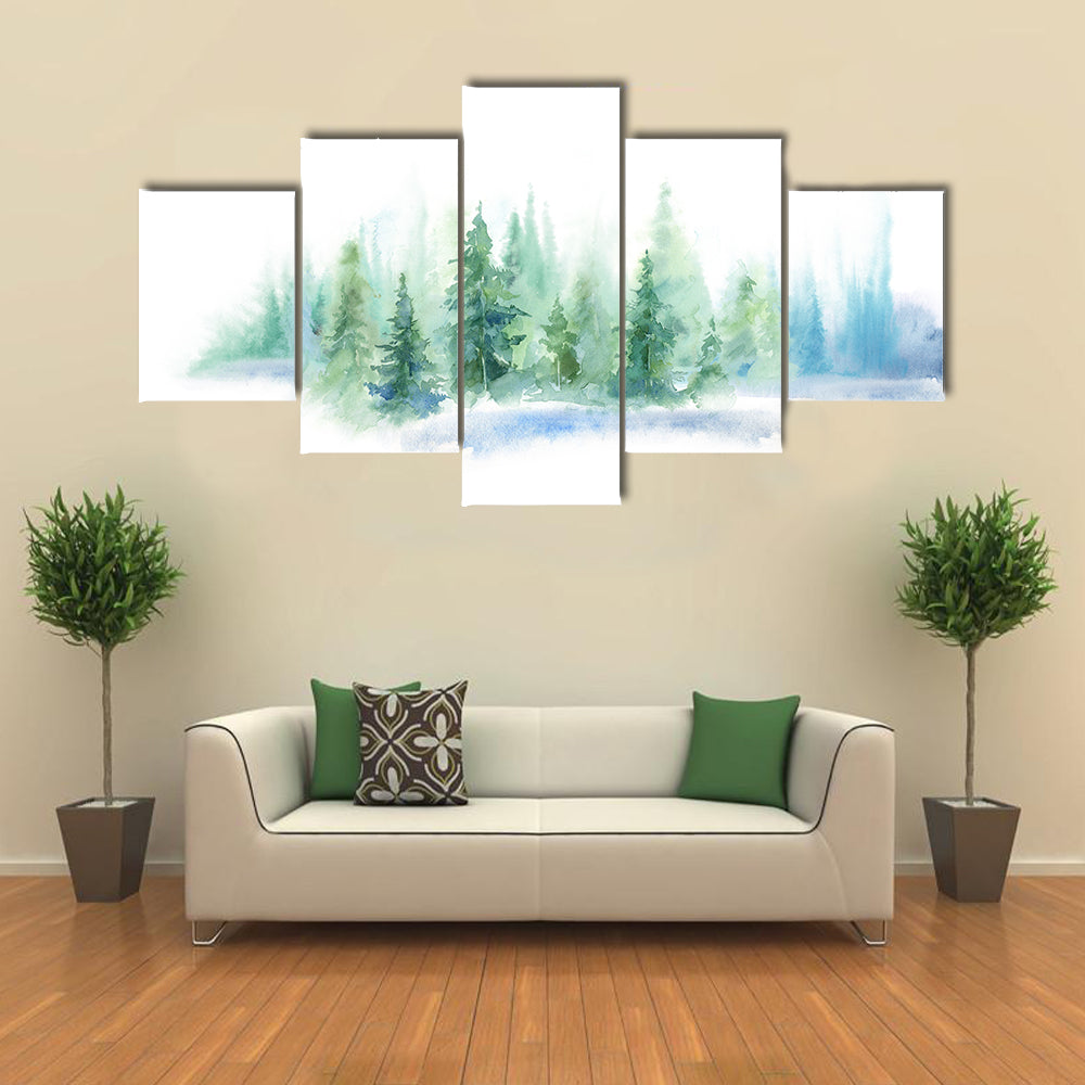 Misty Pine Forest Watercolor Canvas Wall Art