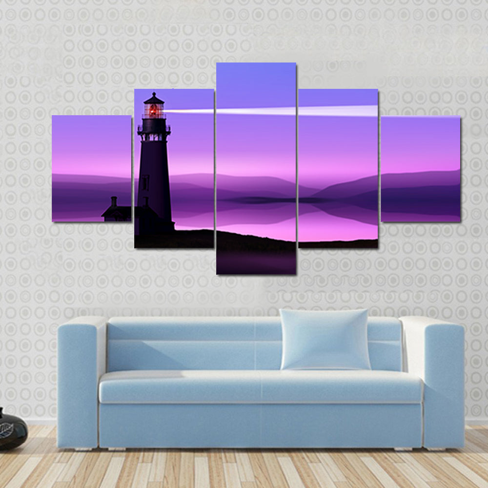 Moonlit Lighthouse Silhouette Canvas Wall Art