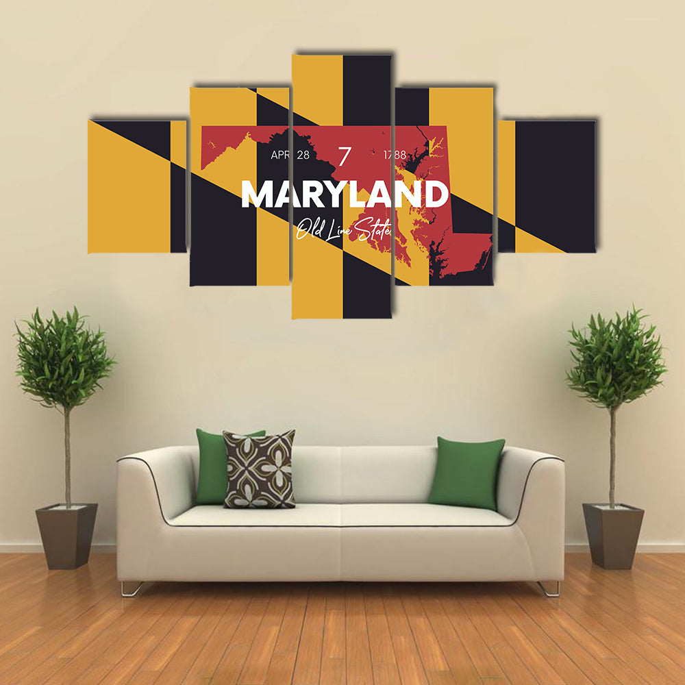 Maryland Flag Map Canvas Wall Art