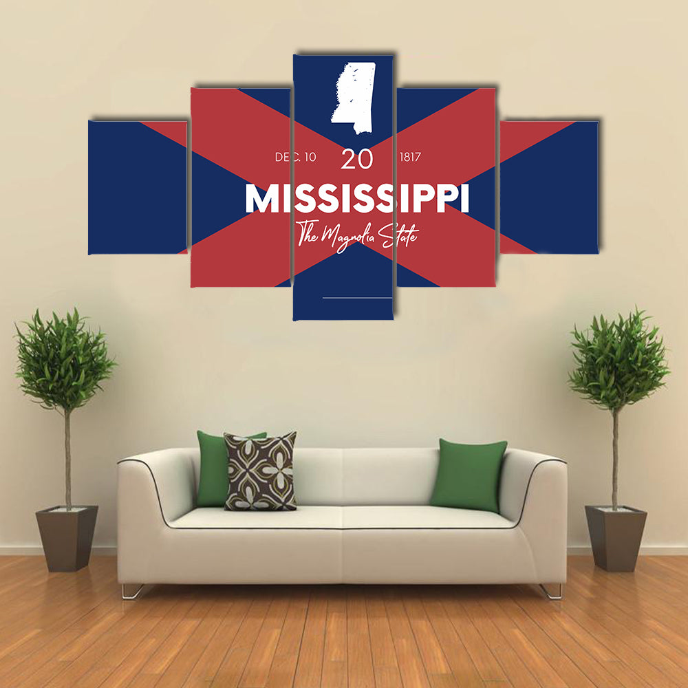 Mississippi State Map with Saltire Background Canvas Wall Art