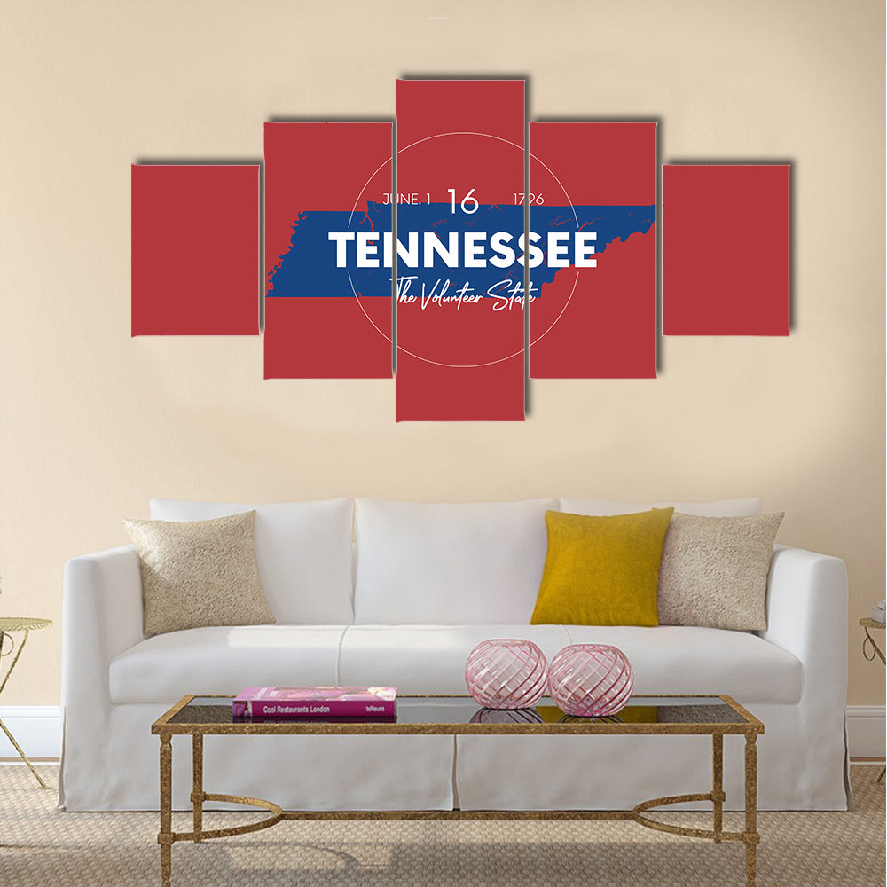 Tennessee State Map with Typography Canvas Wall Art