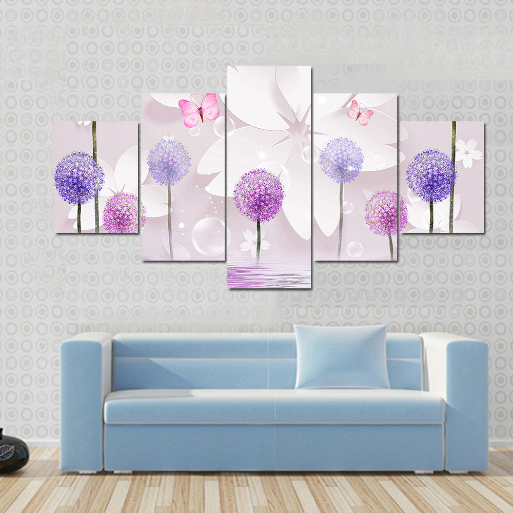 Purple Floral Lake Reflection Canvas Wall Art