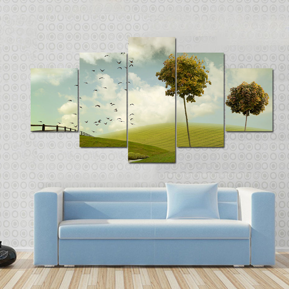 Winding Path Through Surreal Green Hills Canvas Wall Art