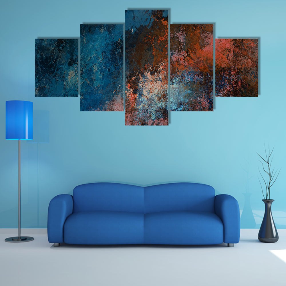 Blue to Copper Abstract Brushstrokes Canvas Wall Art