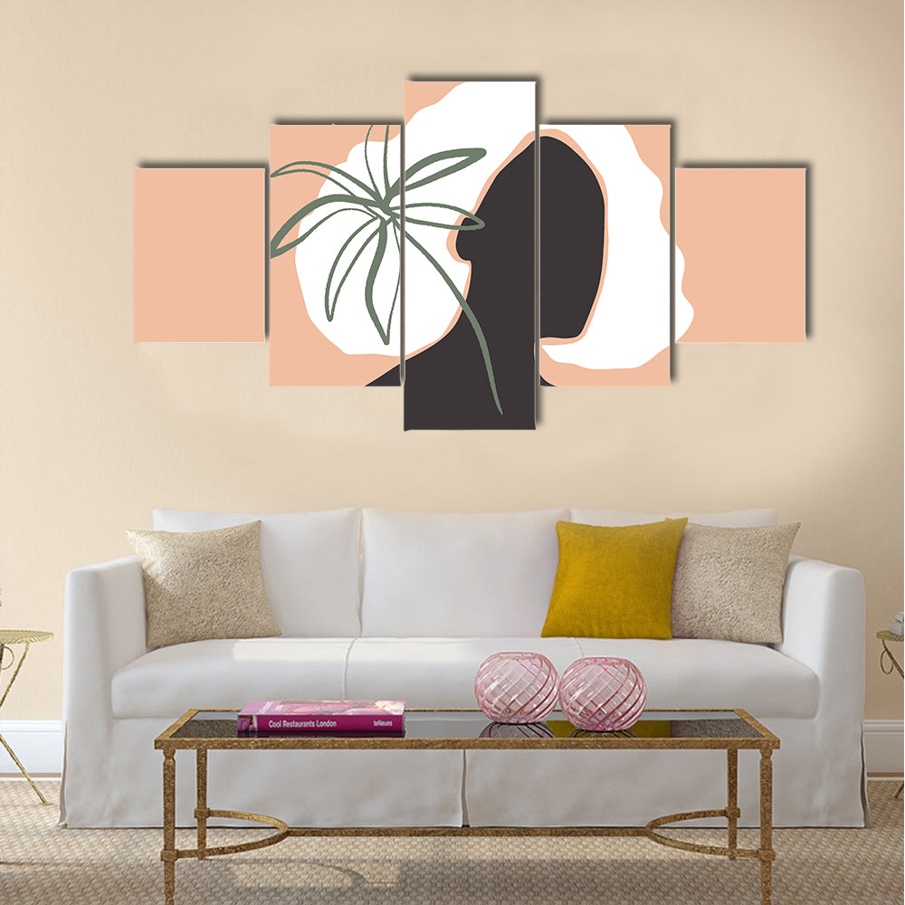 Pastel Terracotta Female Silhouette with Palm Leaf Canvas Wall Art