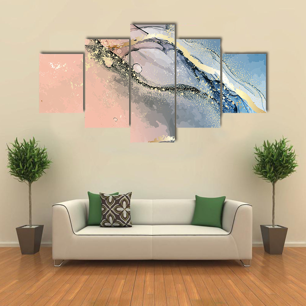 Pastel Marble Abstract with Gold Veins Canvas Wall Art