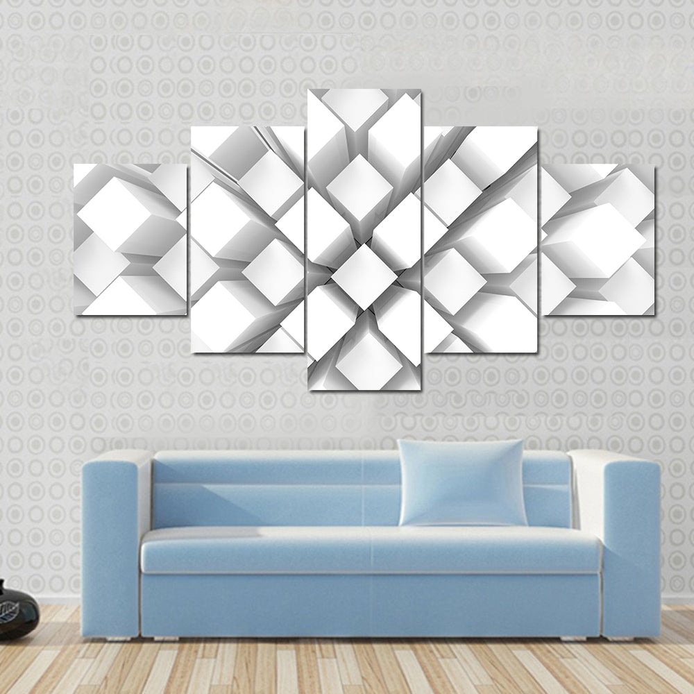 Stacked White Geometric Blocks Canvas Wall Art