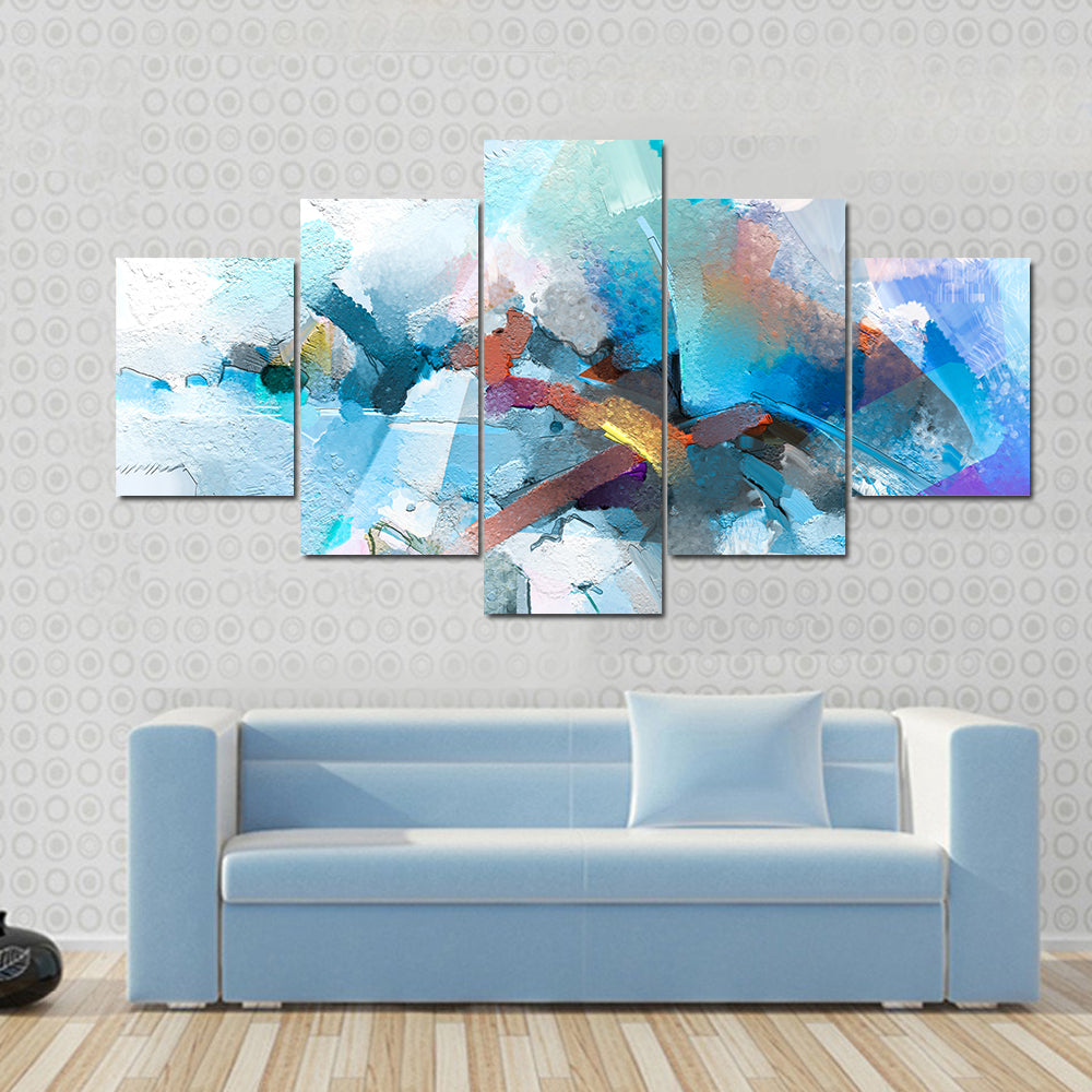 Oil Brushstroke Abstract in Blue and Orange Canvas Wall Art