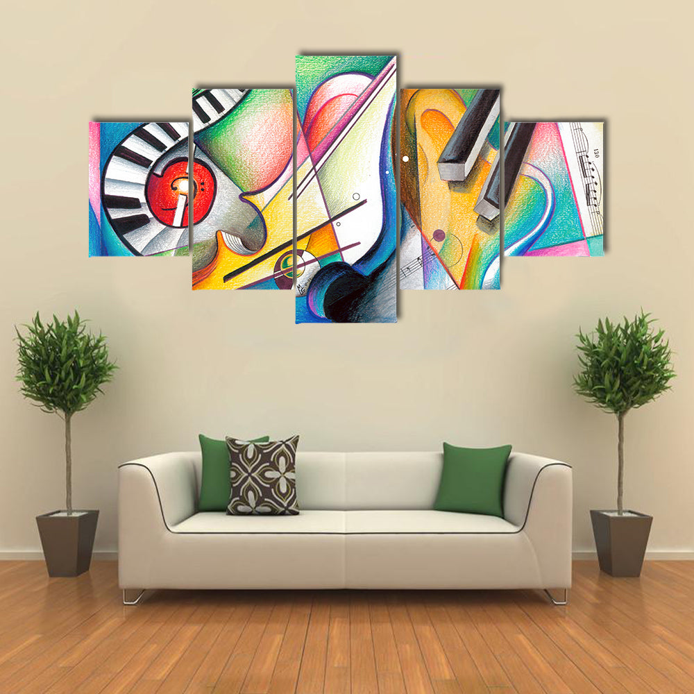 Hand-drawn Musical Abstraction Canvas Wall Art