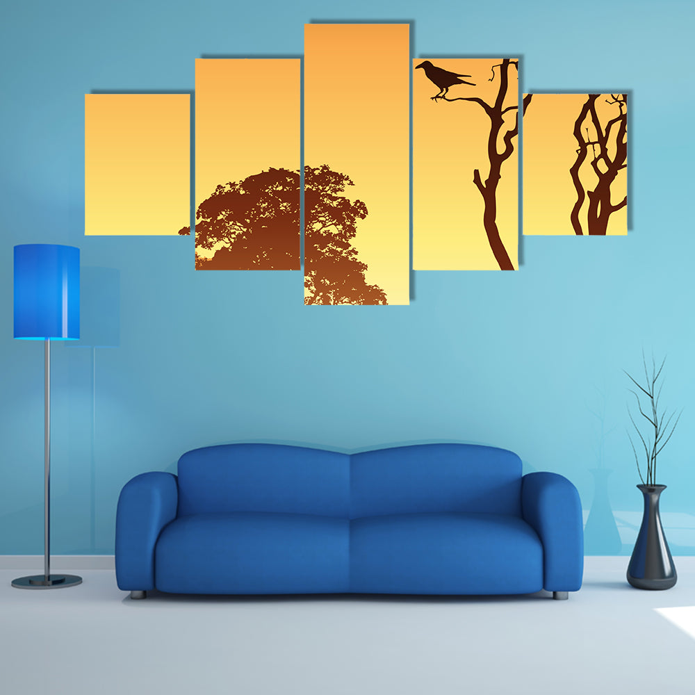 Country Meadow Landscape With Trees And Bird Canvas Wall Art