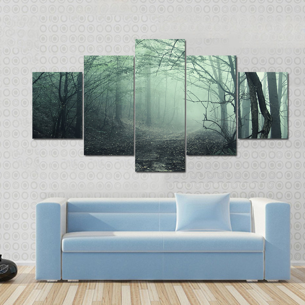 Foggy Forest Pathway Canvas Wall Art