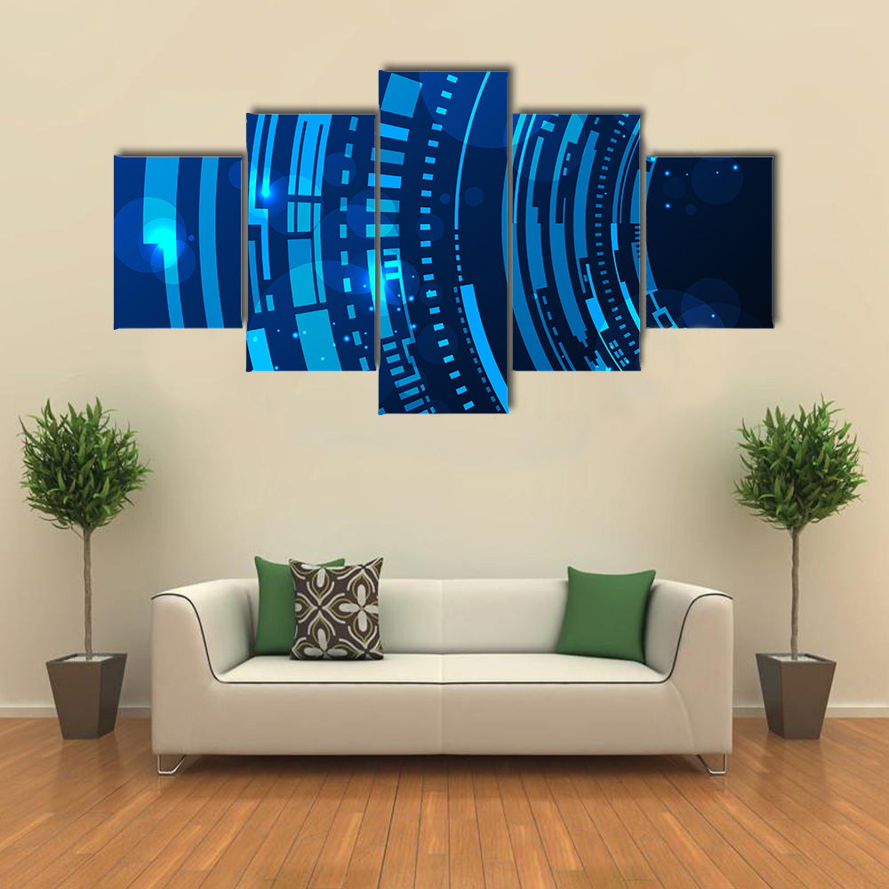 Futuristic Blue Concentric Rings Canvas Wall Art