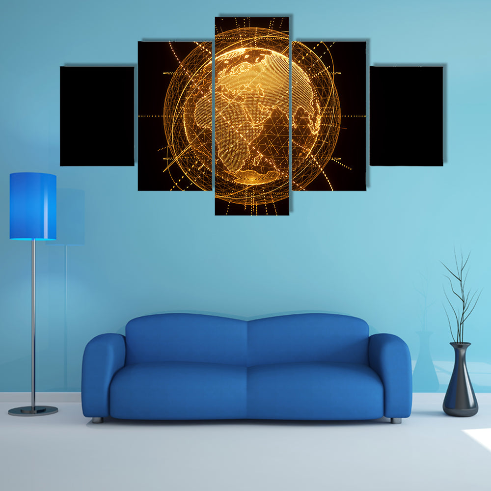 Global Network Wireframe Globe Canvas Wall Art