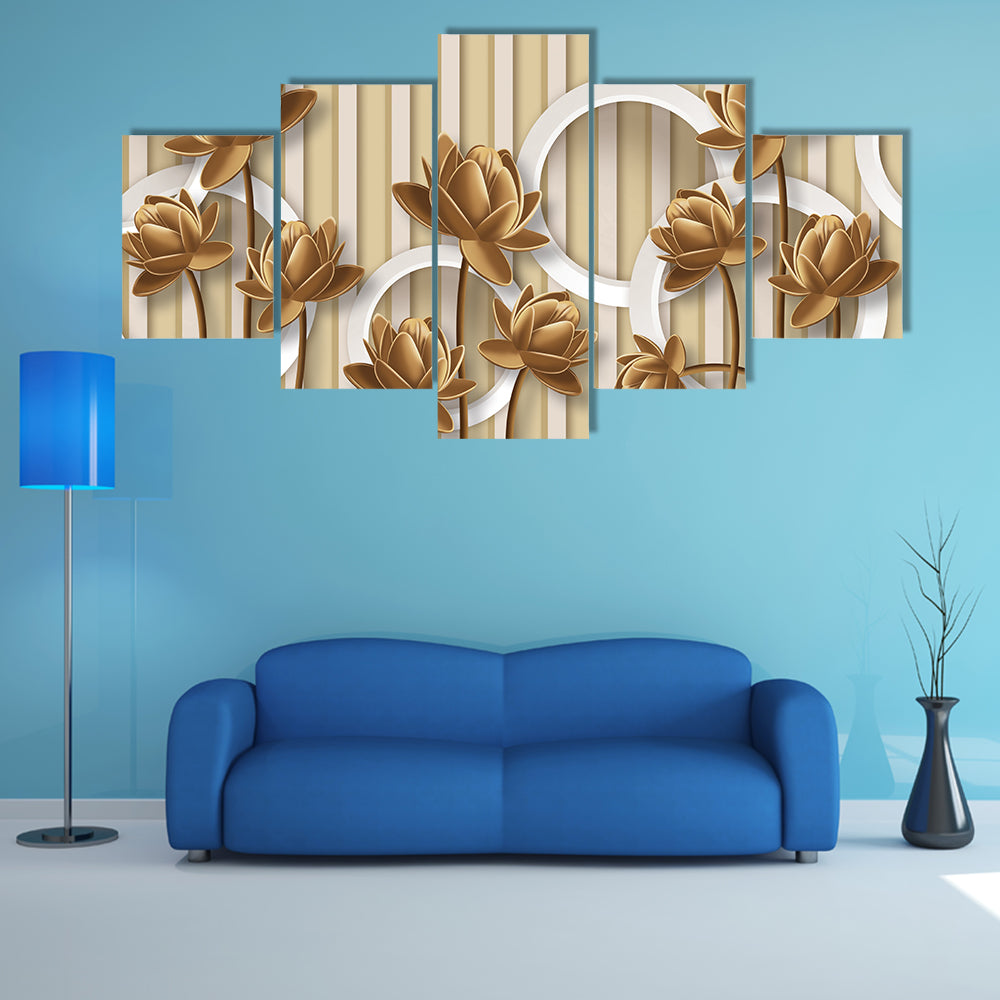 Golden Lotus with Interlocking White Rings Canvas Wall Art