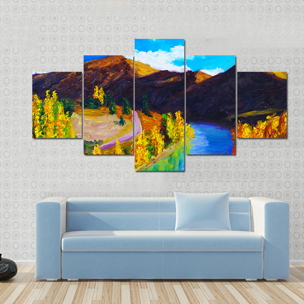 Autumn River Oil Painting Canvas Wall Art