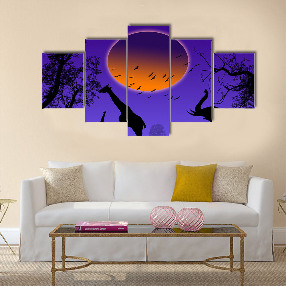 Moonlit Jungle Animal Silhouettes Canvas Wall Art