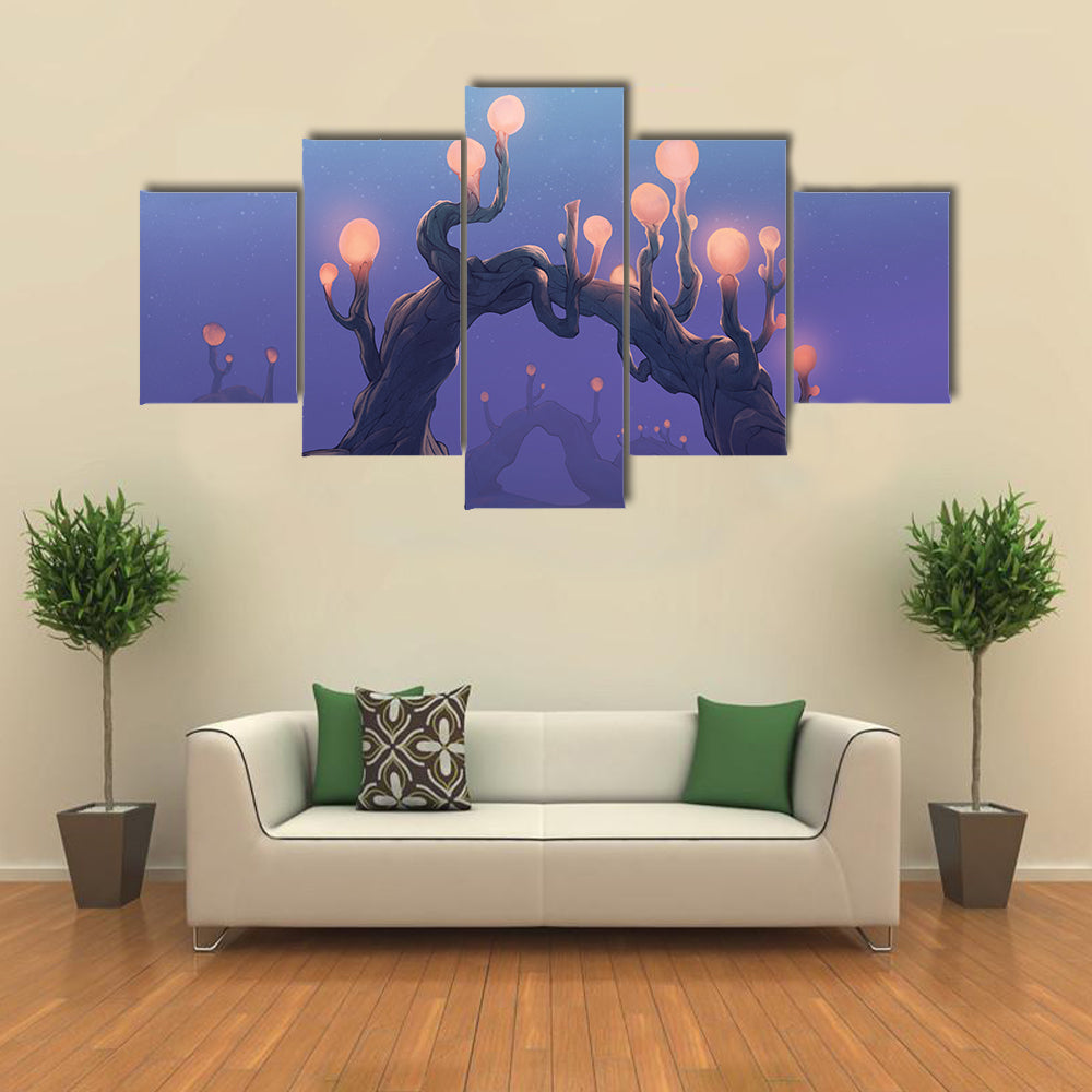 Surreal Jungle with Cloaked Figure Canvas Wall Art
