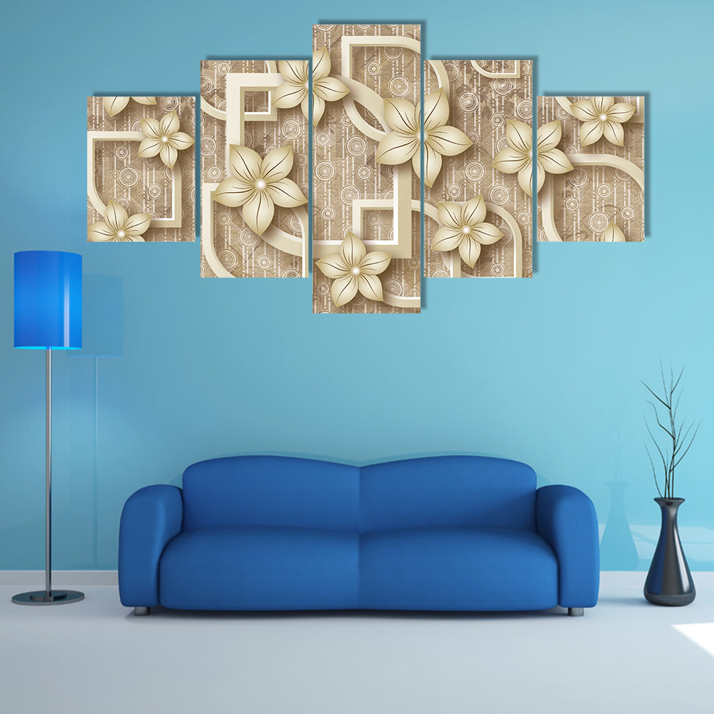 3d Stylized Flowers with Geometric Frames Canvas Wall Art