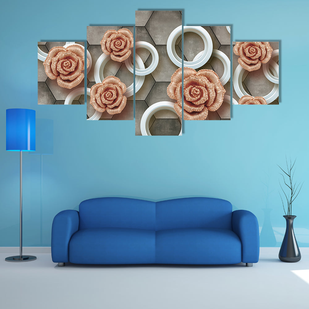 Rose-gold Roses on 3d Tiles Canvas Wall Art