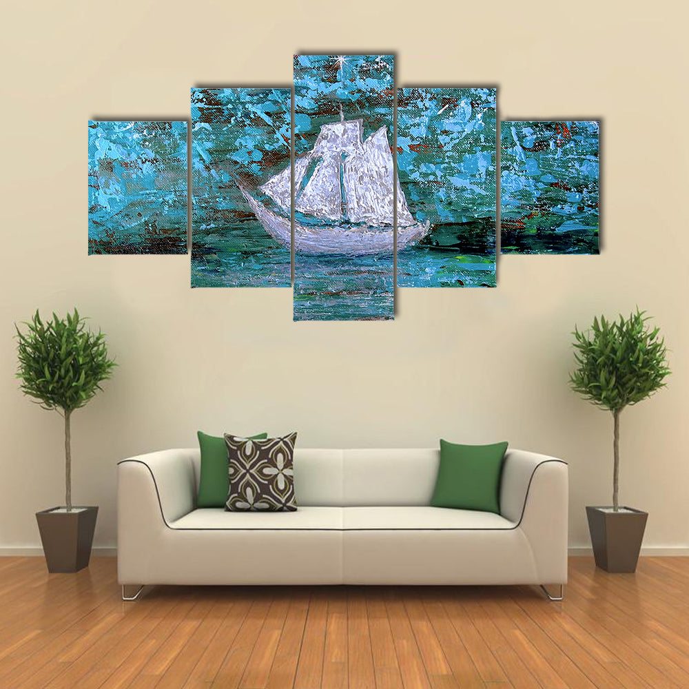 White Three-masted Sailboat at Twilight Canvas Wall Art