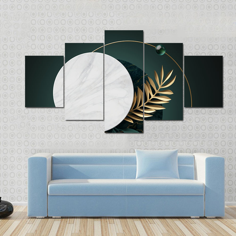 Green and Gold Geometric Botanical Abstract Canvas Wall Art