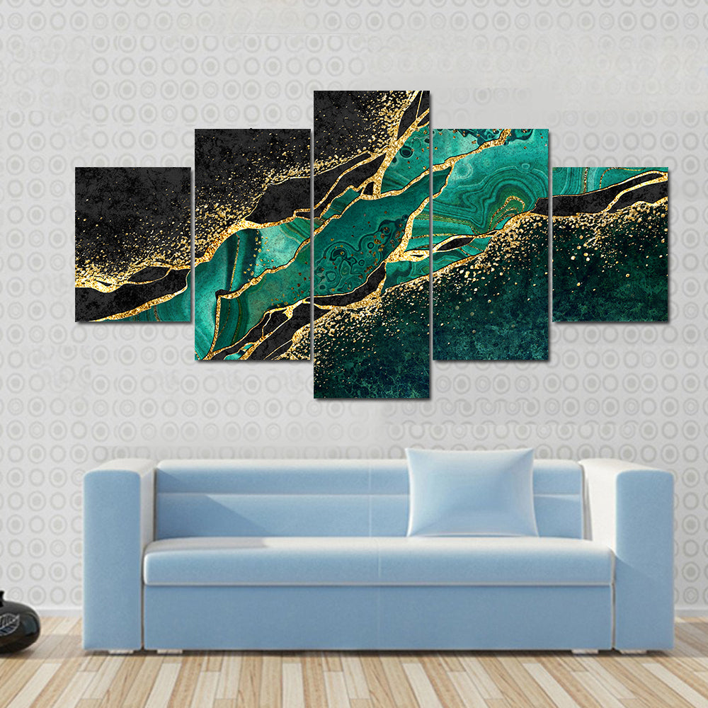 Teal Malachite Geode with Gold Veins Canvas Wall Art