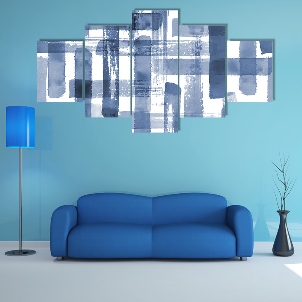 Blue Grunge Cross Geometric Shapes Canvas Wall Art