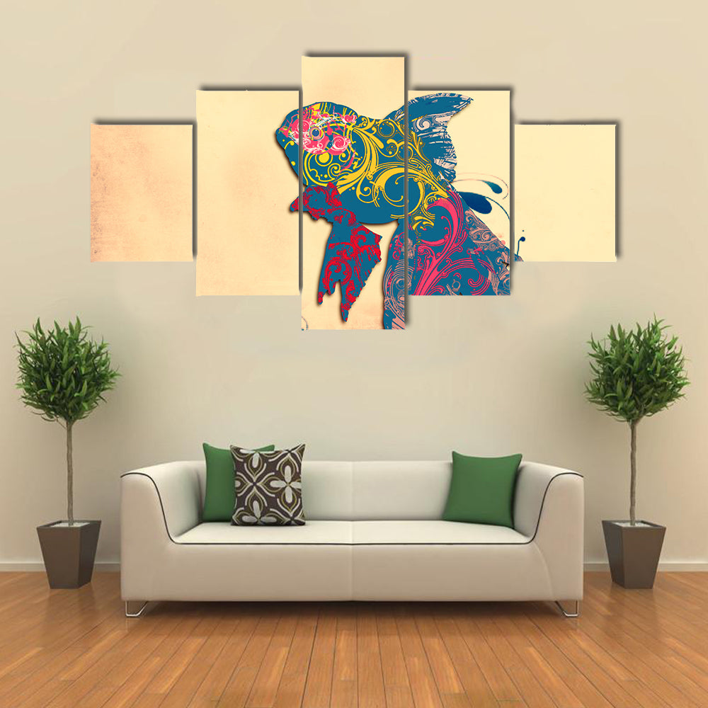 Grunge Goldfish with Ornate Floral Patterns Canvas Wall Art