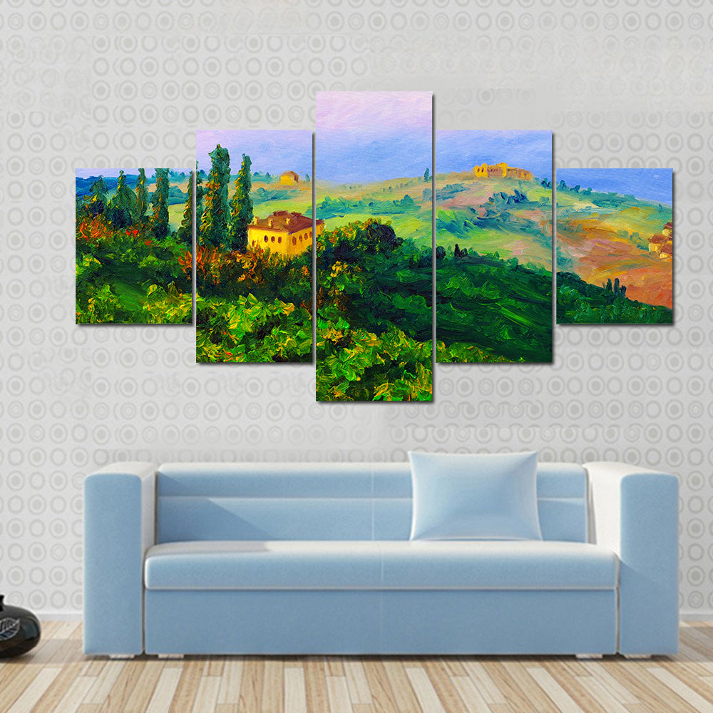 Hilltop Yellow Villa at Sunset Canvas Wall Art
