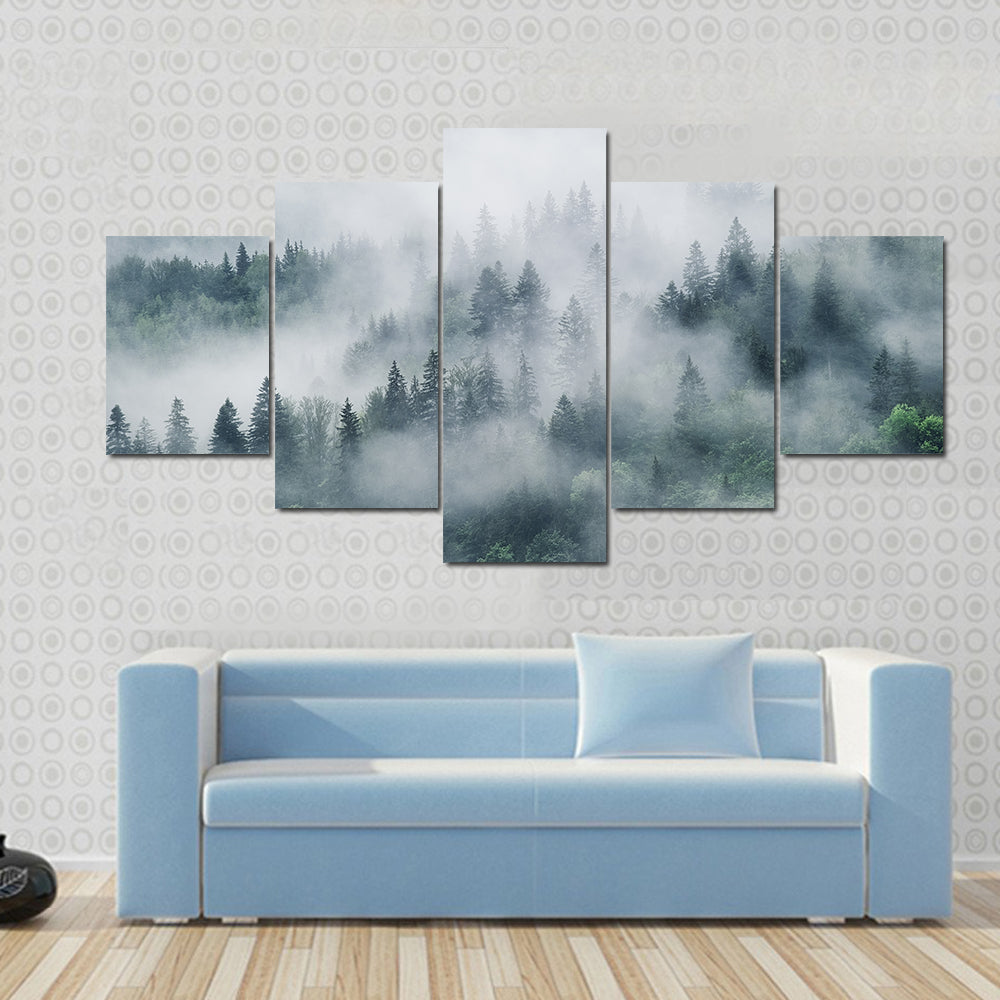 Foggy Forest In The Mountains Canvas Wall Art