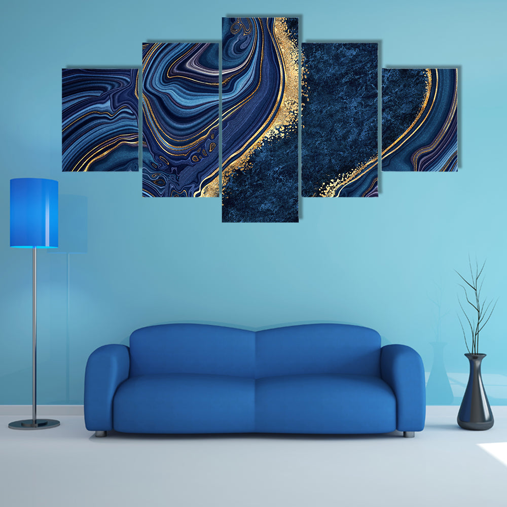Blue Agate with Gold Veins Canvas Wall Art