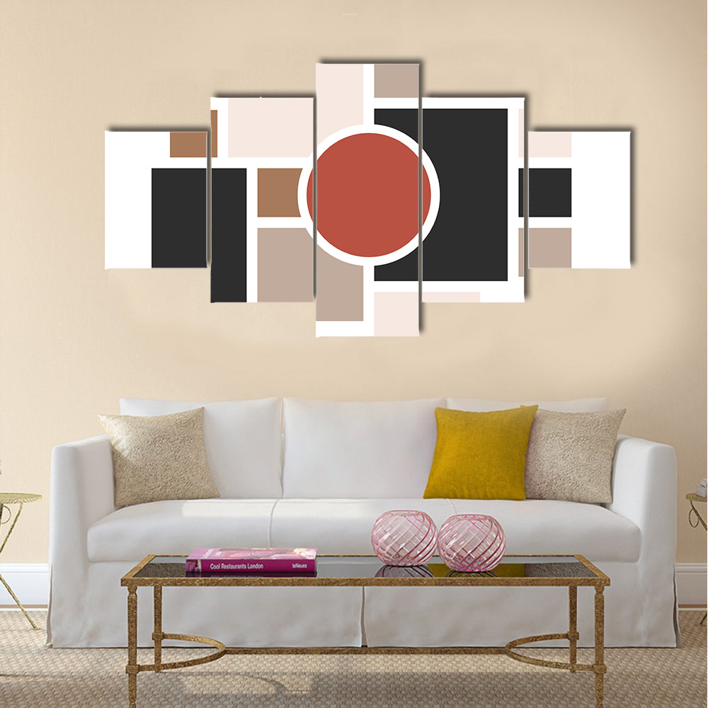 Central Red Circle Geometric Collage Canvas Wall Art