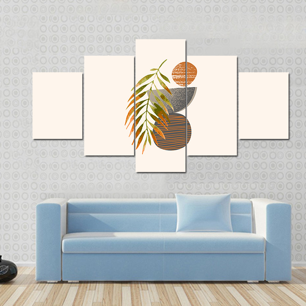 Tropical Palm Leaf with Textured Orange Circle Canvas Wall Art