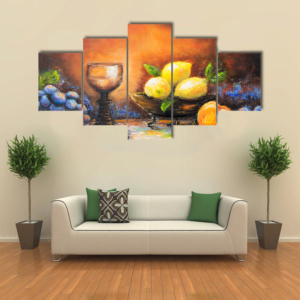 Lemons and Peach with Ornate Goblet Canvas Wall Art