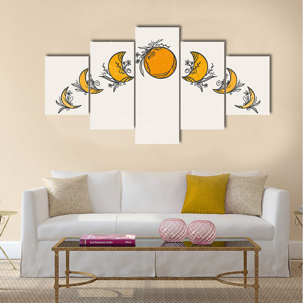 Minimalist Moon Phases with Citrus Moon Canvas Wall Art