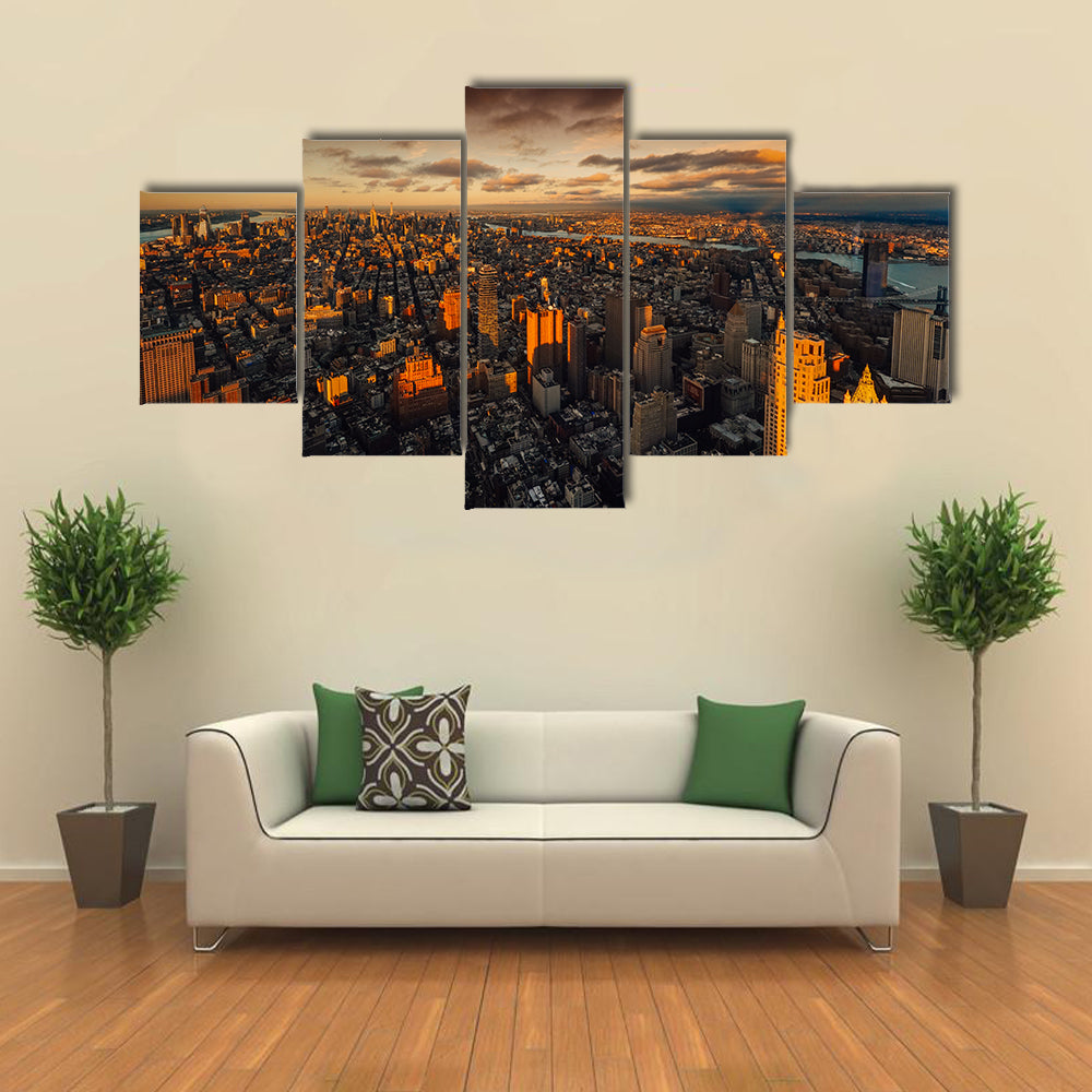 New York to South Manhattan Skyscraper Canvas Wall Art
