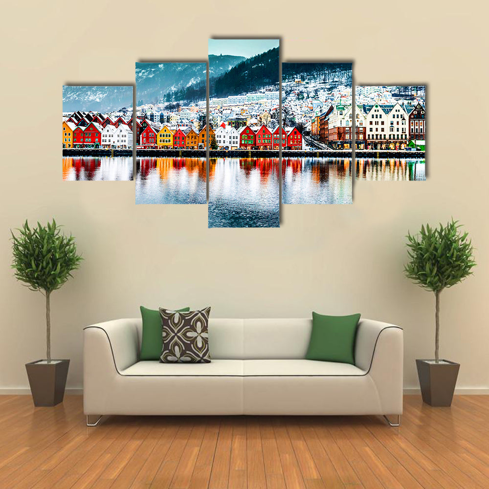 Historical Buildings In Bergen Norway Canvas Wall Art