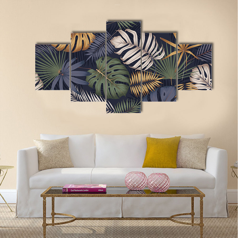 Monstera and Palm Leaf Pattern Canvas Wall Art