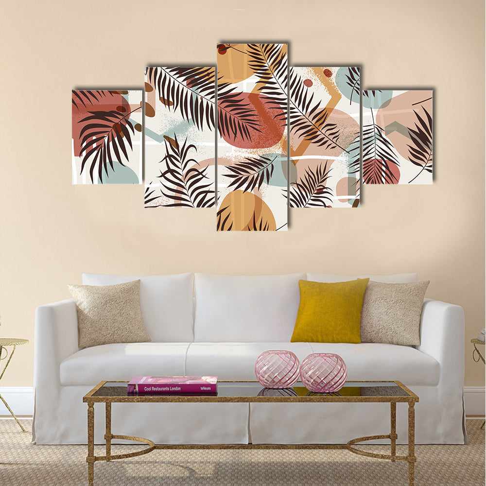 Terracotta Tropical Palm Fronds Pattern Canvas Wall Art