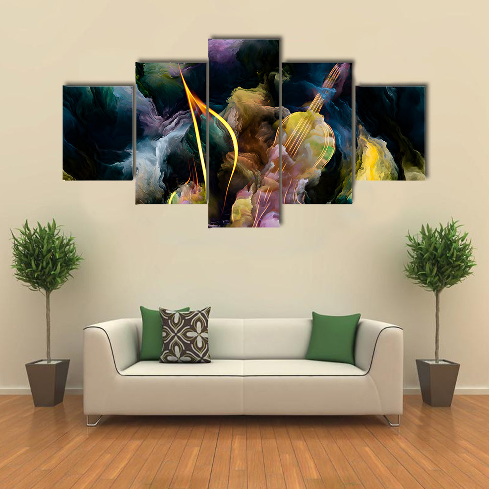 Golden Violin in Colorful Nebula Canvas Wall Art