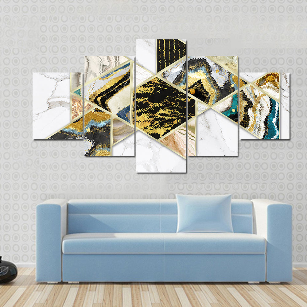 Gold-rimmed Geometric Geode on White Marble Canvas Wall Art