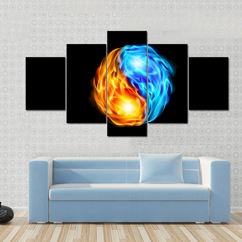 Yin Yang Symbol with Fire and Ice Canvas Wall Art
