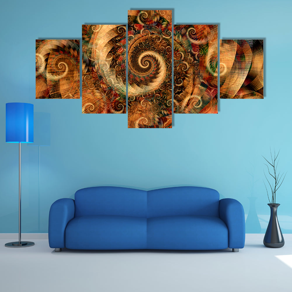 Fractal Spiral Swirls in Warm Earth Tones Canvas Wall Art