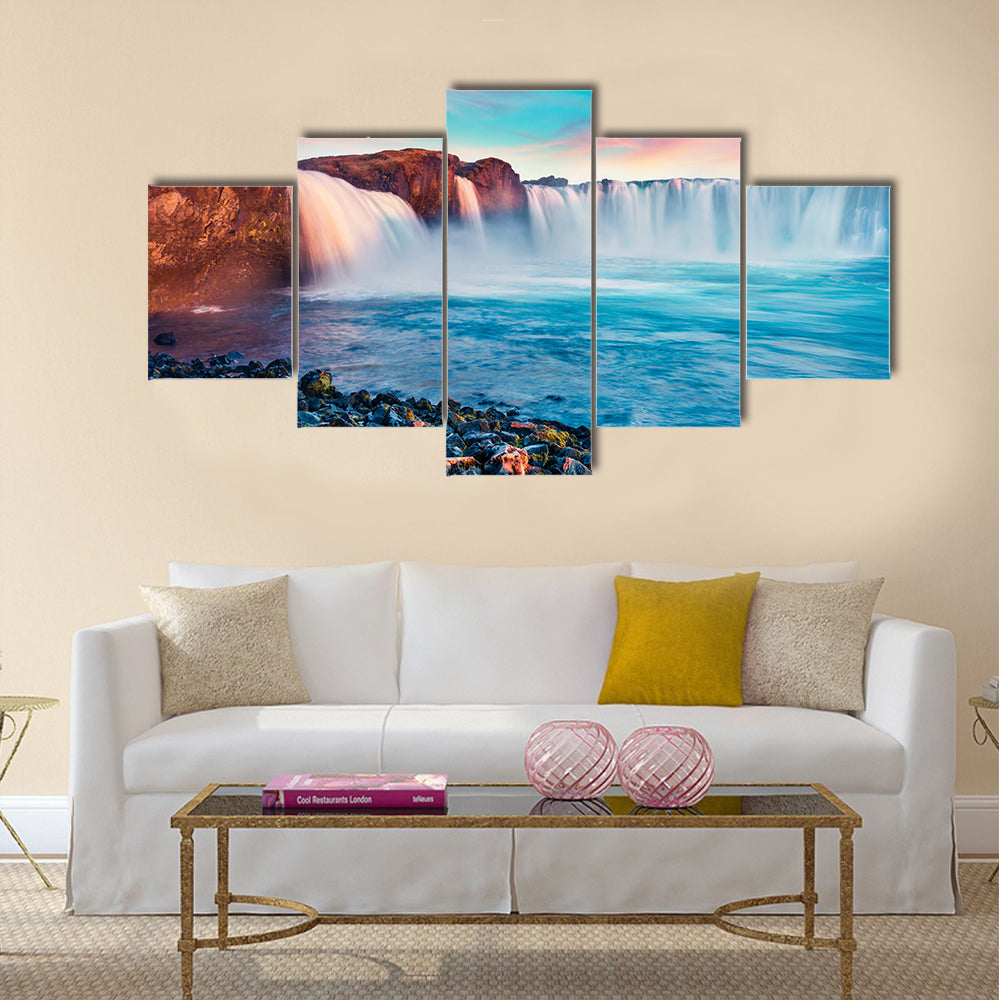 Skjalfandafljot River And Godafoss Waterfall In Iceland Canvas Wall Art